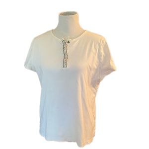 Lauren Ralph Lauren White Blouse t-shirt blouse 100% cotton beading buttons XL